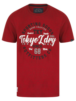 Stars 68 Motif Cotton Jersey Grindle T-Shirt in Dark Red - Tokyo Laundry