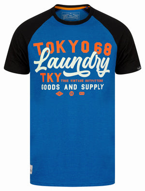 Catalyst Baseball Style Raglan Sleeve Crew Neck T-Shirt in Mid Blue Marl - Tokyo Laundry
