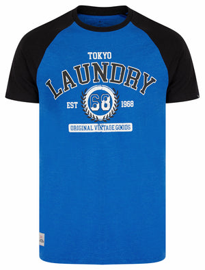 Summit Baseball Style Raglan Sleeve Crew Neck T-Shirt in Mid Blue Marl - Tokyo Laundry