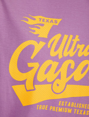 Texas Gasoline Motif Cotton Jersey T-Shirt in African Violet - South Shore