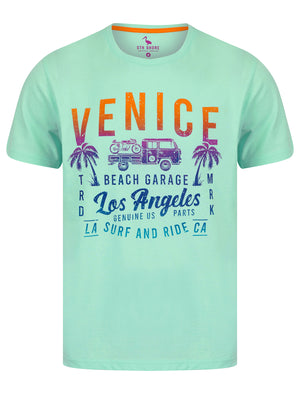 Beach Garage Motif Cotton Jersey T-Shirt in Blue Tint - South Shore