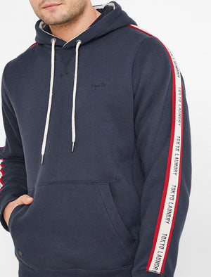 Willow Pines Pullover Hoodie with Tape Sleeve Detail In Mood Indigo - Tokyo Laundry