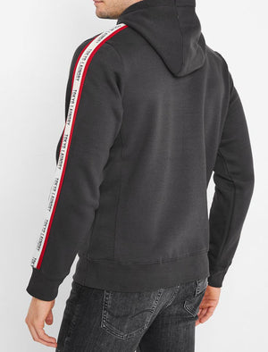 Willow Pines Pullover Hoodie with Tape Sleeve Detail In Pirate Black - Tokyo Laundry