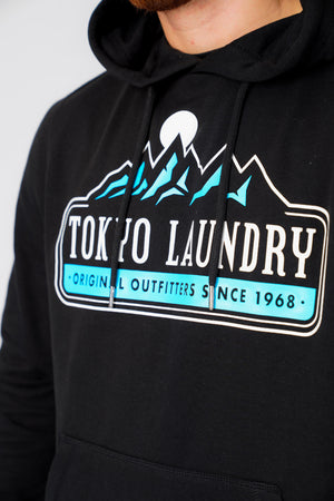 Brabyns Outdoor Motif Brush Back Fleece Pullover Hoodie In Jet Black - Tokyo Laundry