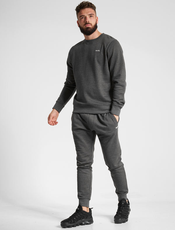 Grate Matching 2pc Sweatshirt & Jogger Brushback Fleece Co-rd Set in Charcoal Marl - Tokyo Laundry