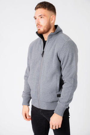 Percy Funnel Neck Zip Through Chunky Sweat With Borg Lining In Mid Grey Marl - Dissident