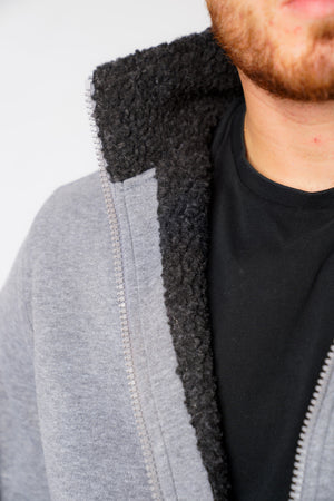 Percy Funnel Neck Zip Through Chunky Sweat With Borg Lining In Mid Grey Marl - Dissident