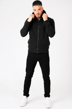 Bolo 2 Zip Through Chunky Hoodie With Borg Lining In Black - Dissident