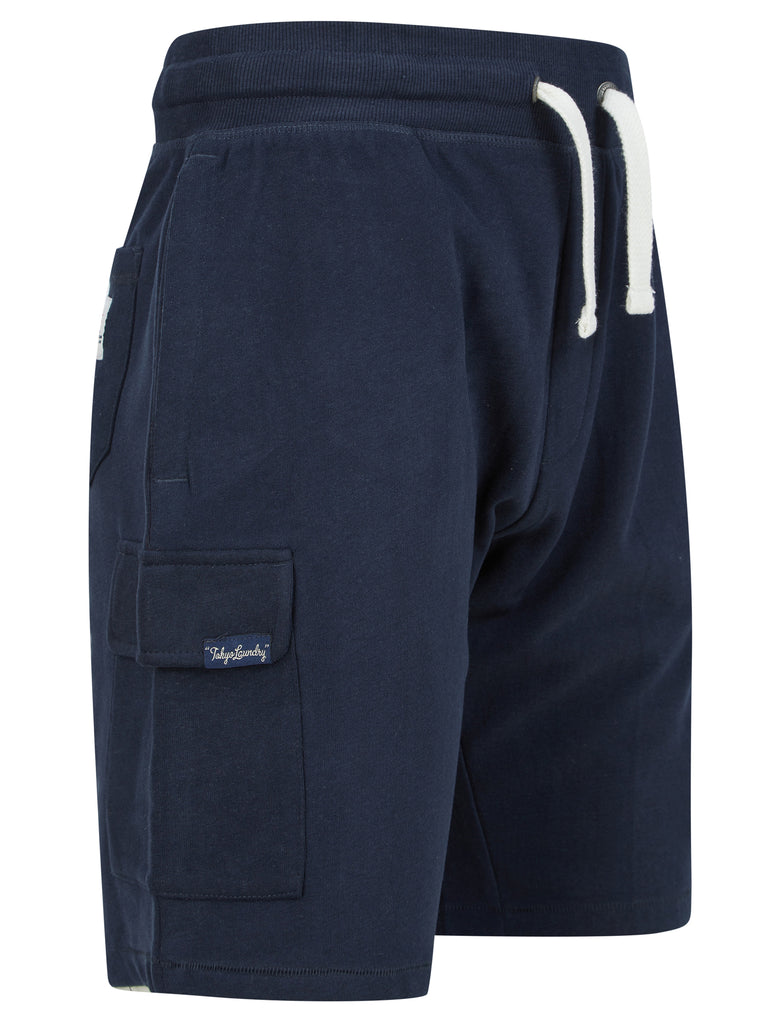 Moored Multi-Pocket Brushback Fleece Jogger Shorts in Sky Captain