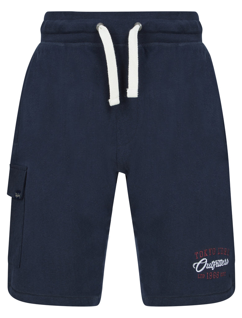 Moored Multi-Pocket Brushback Fleece Jogger Shorts in Sky Captain