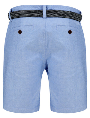 Pomona Stretch Cotton Chino Shorts With Woven Belt in Blue Oxford - Tokyo Laundry