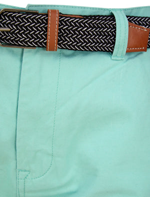 Sheringham Cotton Twill Chino Shorts With Woven Belt in Mint - Tokyo Laundry