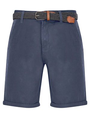 Sheringham Cotton Twill Chino Shorts With Woven Belt in Powder Blue - Tokyo Laundry
