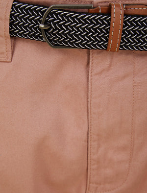 Gustavo Cotton Twill Chino Shorts with Woven Belt in Dusty Pink - Tokyo Laundry