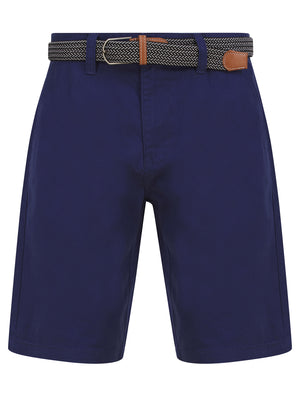 Gustavo Cotton Twill Chino Shorts with Woven Belt in Patriot Blue - Tokyo Laundry