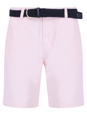 Kamdi Cotton Chino Shorts with Woven Belt in Pink Oxford - Tokyo Laundry