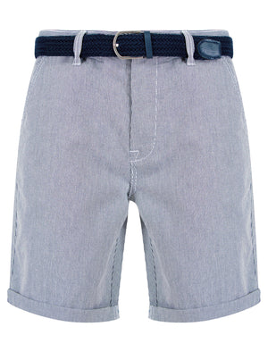 Taizi Fine Stripe Cord Chino Shorts with Woven Belt in Navy / White Stripe - Tokyo Laundry