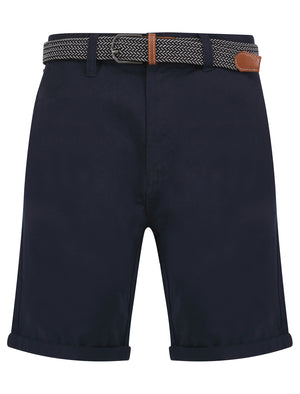 Sheringham Cotton Twill Chino Shorts With Woven Belt in Sky Captain Navy - Tokyo Laundry
