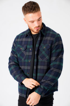 Herrick Borg Lined Checked Brush Flannel Overshirt Jacket in Green - Tokyo Laundry