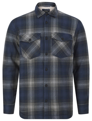 Crestone Borg Lined Cotton Flannel Checked Overshirt Jacket in Twilight Blue - Tokyo Laundry