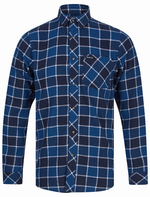 Yosemite Yarn Dyed Checked Cotton Flannel Shirt in Estate Blue - Tokyo Laundry