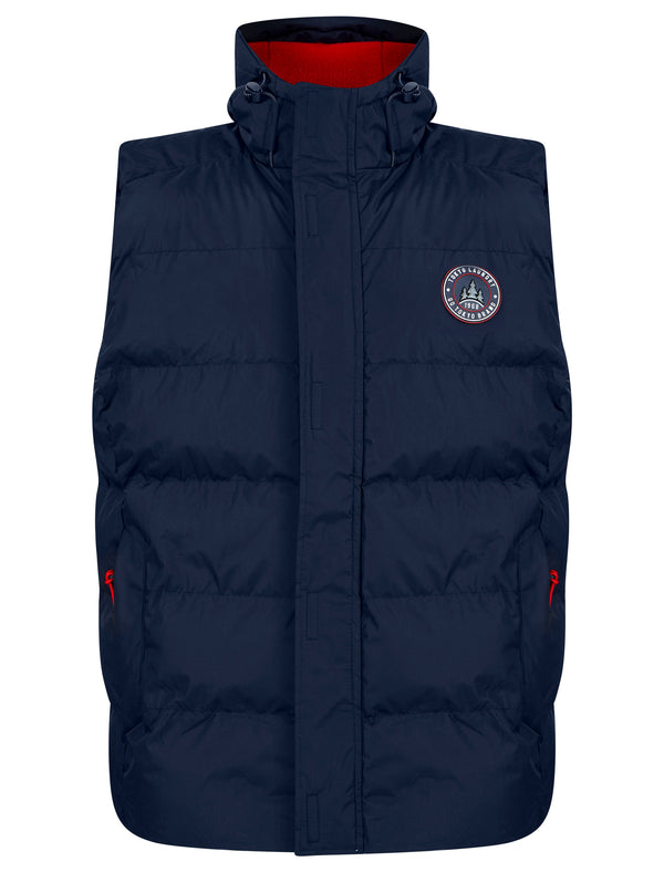 Tahmores Quilted Microfleece Lined Puffer Gilet with Hood in Sky Captain Navy - Tokyo Laundry Active Tech