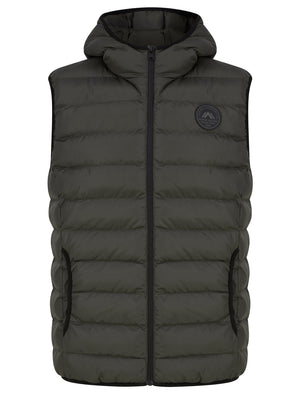 Dallon Quilted Puffer Gilet with Hood in Khaki - Tokyo Laundry