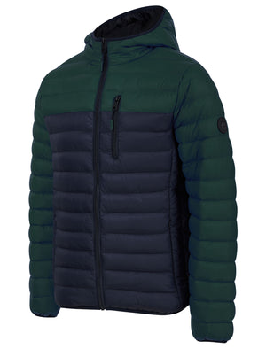 Virgo Colour Block Quilted Puffer Jacket with Hood in Green Gables - Tokyo Laundry