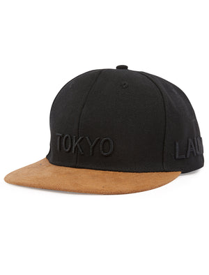 Myshkin Flat-Peak Snapback Baseball Cap with Faux Suede Peak in Black Denim - Tokyo Laundry