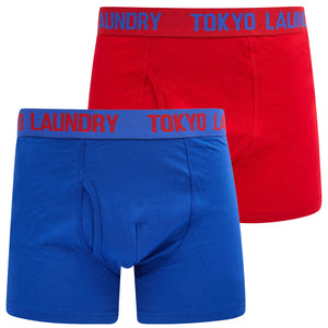 Samwell (2 Pack) Boxer Shorts Set in Sea Surf Blue / Barados Cherry - Tokyo Laundry