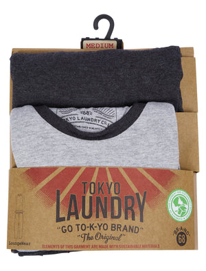Tudor 2pc Long Sleeve Cotton Lounge Set in Light Grey Marl / Charcoal Marl - Tokyo Laundry