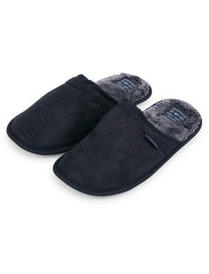 Tundra Faux-Suede Mule Slippers with Faux Fur Lining in Jet Black - Tokyo Laundry