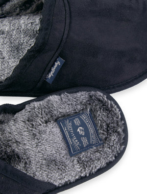 Tundra Faux-Suede Mule Slippers with Faux Fur Lining in Jet Black - Tokyo Laundry