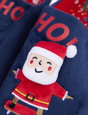 Men's Ho Ho Santa 3D Christmas Mule Slippers in Navy - Merry Christmas