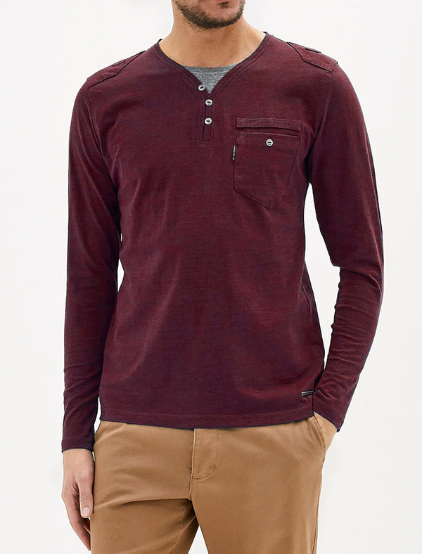 Ngami Cotton Jersey Long Sleeve Top with Mock Layer In Winetasting - Dissident
