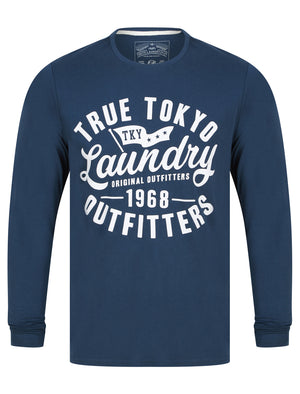 Revo Motif Cotton Jersey Long Sleeve Top in Insignia Blue - Tokyo Laundry