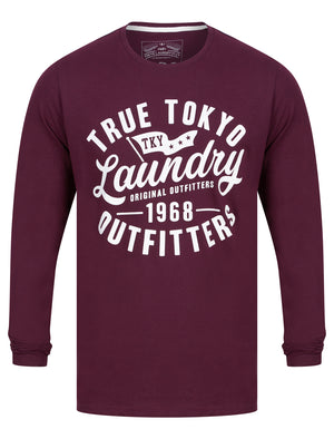 Revo Motif Cotton Jersey Long Sleeve Top in Winetasting - Tokyo Laundry
