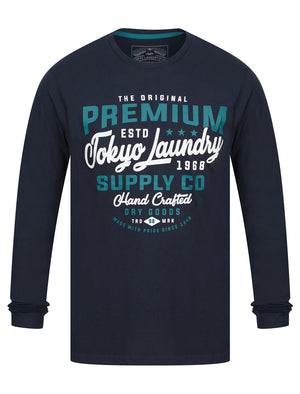 Nect Motif Cotton Jersey Long Sleeve Top in Sky Captain Navy - Tokyo Laundry