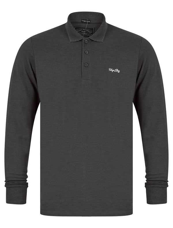 Kalenza Long Sleeve Polo Shirt in Charcoal Marl - Tokyo Laundry