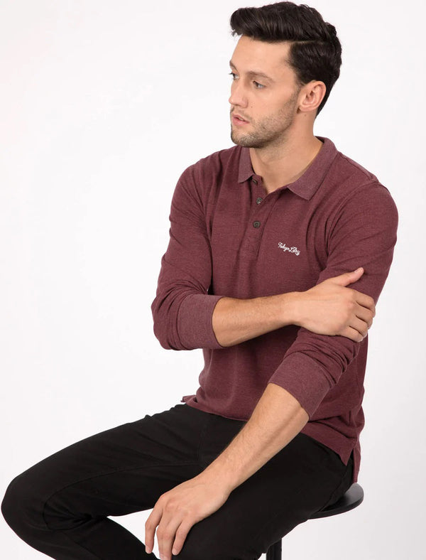 Kalenza Long Sleeve Polo Shirt in Vineyard Marl - Tokyo Laundry