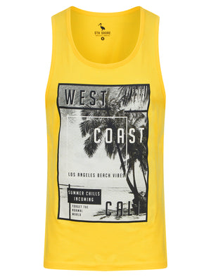 WC Cali Motif Print Cotton Vest Top in Snapdragon Yellow - South Shore