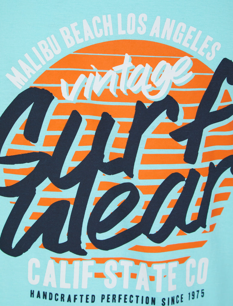 Surf Wear Motif Print Cotton Vest Top in Limpet Shell Blue South Sho