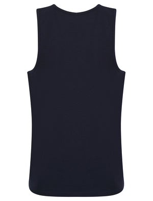 Made For Motif Print Cotton Vest Top in Sky Captain Navy - South Shore