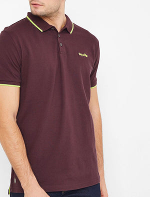 Noel 2 Cotton Pique Polo Shirt with Neon Tipping In Plum Perfect - Tokyo Laundry
