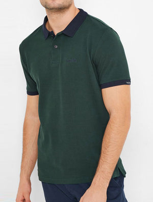 Southpaw Cotton Pique Polo Shirt with Contrast Trims In Scarab Green - Tokyo Laundry