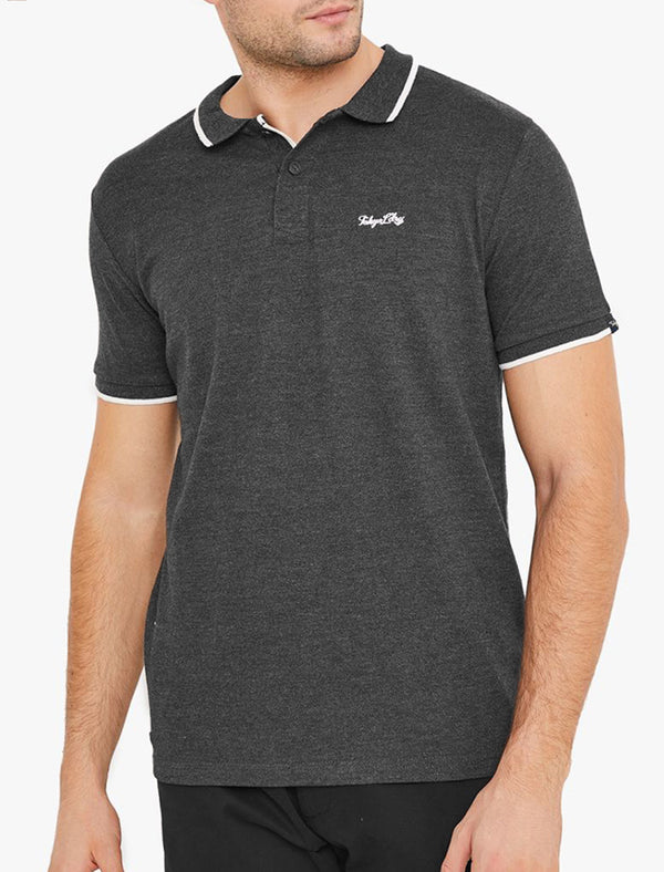 Cafe Racer Polo Shirt In Charcoal Marl - Tokyo Laundry