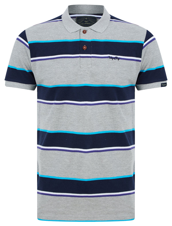 Nova Striped Cotton Pique Polo Shirt in Light Grey Marl - Tokyo Laundry