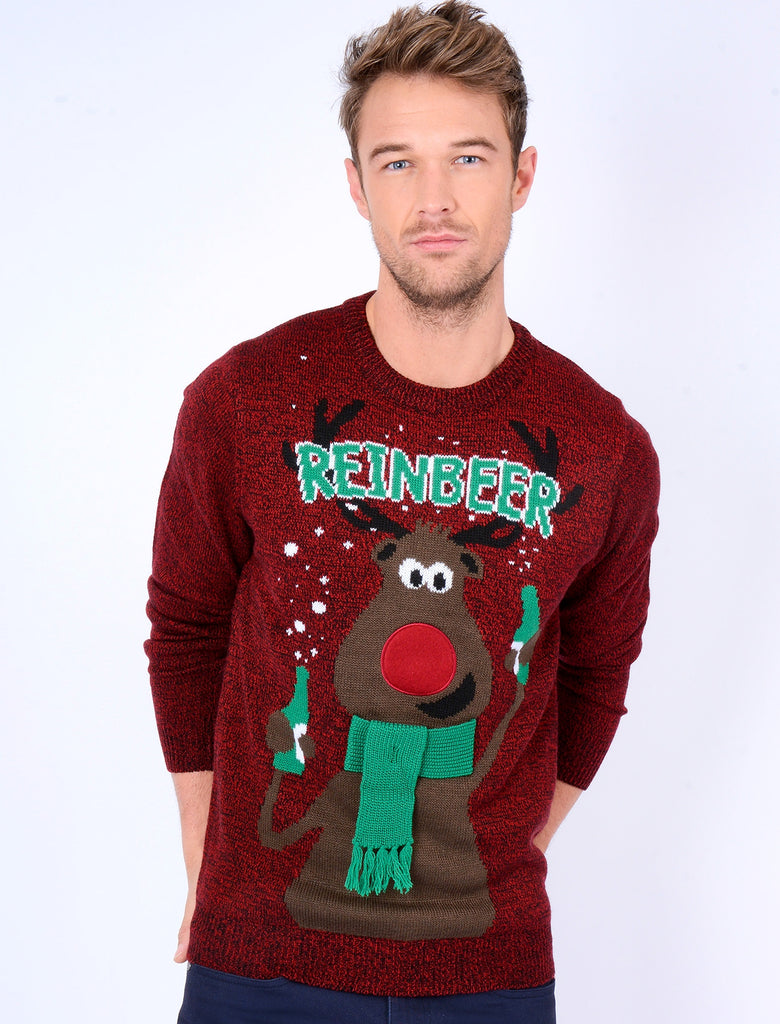 New Reinbeer Novelty Christmas Jumper in Christmas Red Black Pre