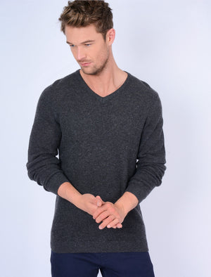 Hawes V Neck Lambswool Rich Knitted Jumper in Charcoal - Tokyo Laundry