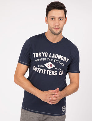 Mens Applique Cotton T-Shirt In Black Iris - Tokyo Laundry